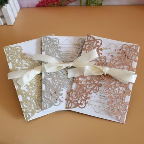 20pcs/lot Gold Silver Pink Greeting Cards Laser Cut Luxury Wedding Invitations Card Elegant Wedding Party Supplies