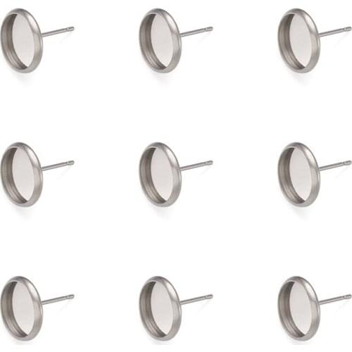 200pcs 304 Stainless Steel Earring Stud Earring Posts Cameo Cabochon Setting for Jewelry Making Tray: 10mm Pin: 1mm