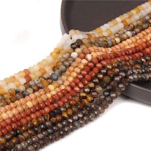 4*6mm Orange Faceted Natural Stone Rondelle Agates Yellow Tiger Eye Red Spacer Beads For Jewelry Making DIY Bracelet Necklace