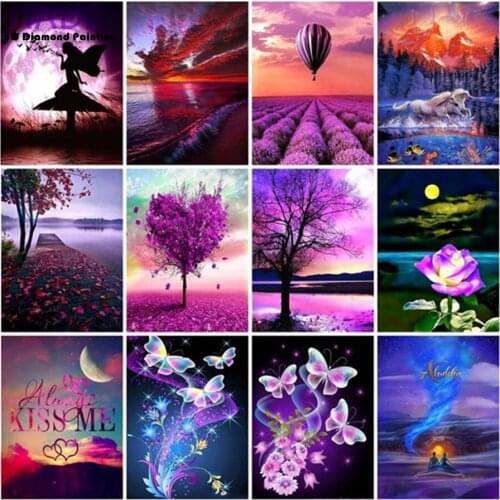 Diamond Embroidery Cross Stitch Field Diamond Painting Purple Landscape 5D DIY Full Drill Mosaic Rhinestone Pictures