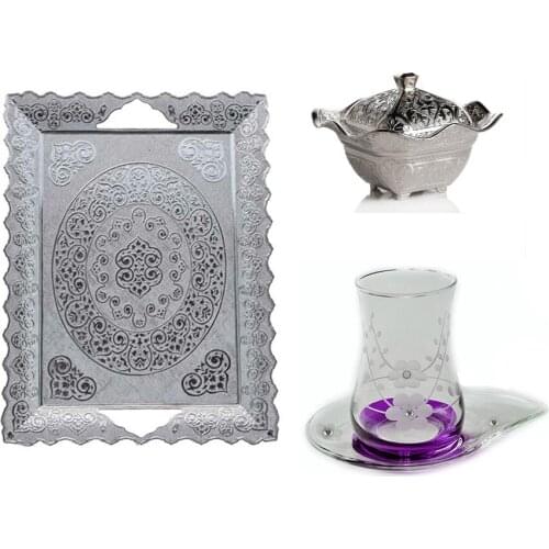 Başak 14 piece silver purple elegance tea set
