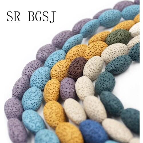 Free Shipping Many Colors 14x22mm Olivary Beads Volcanic Rock Lava Loose Beads Strand 15inch