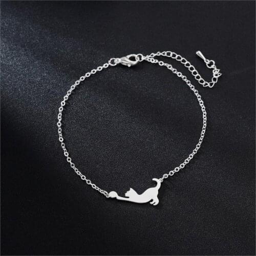 Kinitial Lovely Cat Bracelet Charm Kitty Cat Play With Ball Cute Animal Bangles Bracelets For Women Girls Children Gift Jewelry