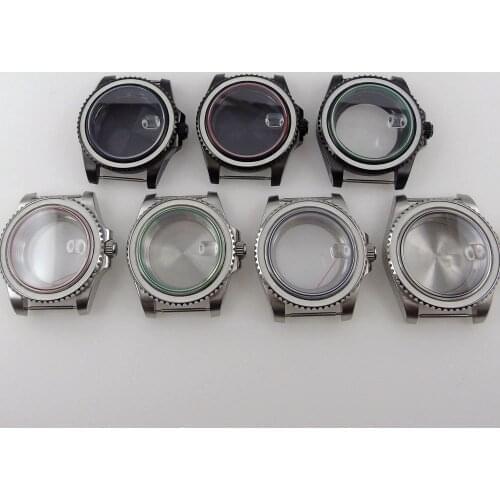 40mm Sapphire Watch Case For NH35/NH36 Miyota 8215 821A DG 2813 Movement Red/Blue/Green/Black Glass Gasket Date Cyclops