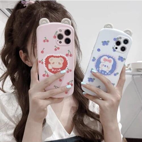 Cute Fruit Bear Bunny Case for IPhone 11 12 Pro Max Mini XR X XS 7 8 Plus SE 2020 Shell Shockproof Protective Back Cover