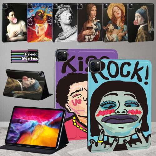 Tablet Case for Apple IPad Air 4 2020 10.9"/Air 3 10.5"/Air 2/Air 1 Shockproof Funny Painting Pu Leather Stand Cover+Stylus