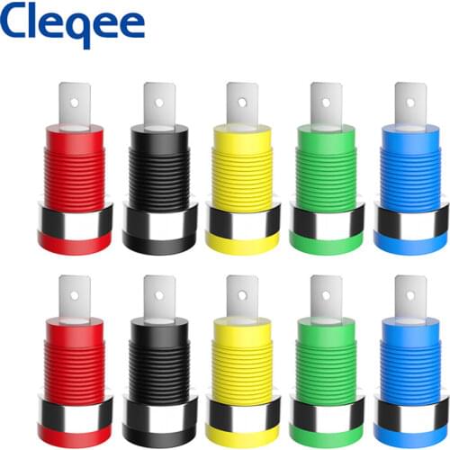 Cleqee P3007 10pcs Insulated 4mm Nickel Plated Binding Post Connector Safe Banana Female Jack Panel Mount Socket Plug 5 Colors