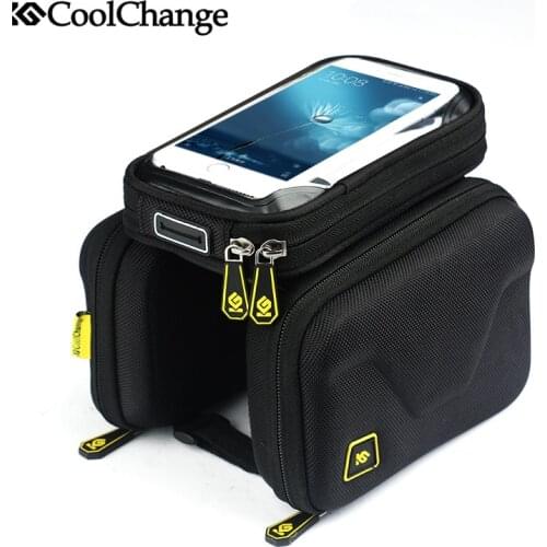 CoolChange Bike Bag 6.2 Inch Touch Screen Bicycle Bag Front Frame Top Cell Phone TPU Cycling Bag Double Pouch MTB Accessory