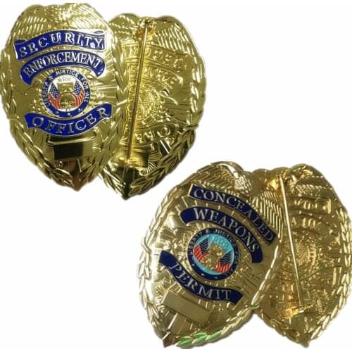Mix2pcs The Security Enforcement Officer& concealed weapons permit badge gold plated colored shoulder emblem souvenir coin