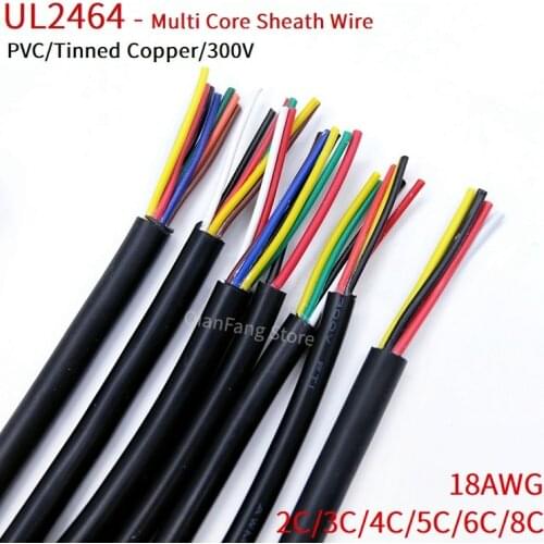 1M Sheathed Wire Cable 18AWG Channl Audio Line 2 3 4 5 6 7 8 Cores Insulated Soft Copper Cable Signal Control Wire UL2464