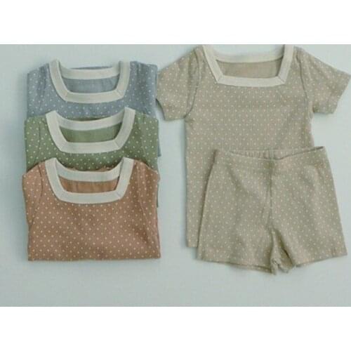 Infant Sets T-shirts + Pants Baby Square Collar Top Shorts New Summer Newborn Collar Polka Dot Short-sleeved Home Service Suit