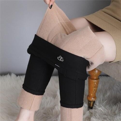 2020 High Waist Solid Pencil Pants Women Black Warm Thicken Pants Winter Fleece Skinny Trousers Plus Size Warm Leggings P9512