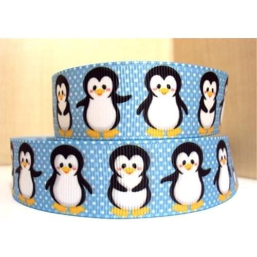 25mm/ 5yard Cartoon Penguin Printed Ribbon Fabric Gift Wrapping DIY Sewing Bow-knot Home Party Birthday Decoration Crafts