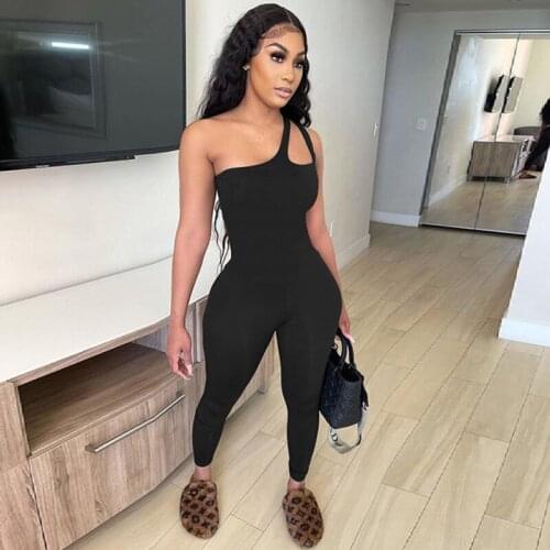 Summer Sleeveless Bodycon Jumpsuit Solid Black Sexy One Piece Club Outfits for Women Sportswear Skinny Rompers Womens Jumpsuit