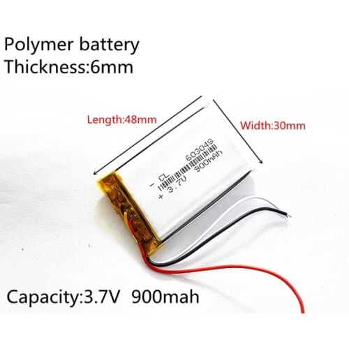 3 line 3.7V 900mAh 603048 Lithium Polymer Li-Po li ion Rechargeable Battery cells For Mp3 MP4 MP5 GPS