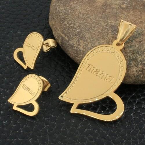 Fashion Heart Style Stainless Steel Jewelry Sets For Women Gold Color Pendants And Stud Earrings SFXZCABC