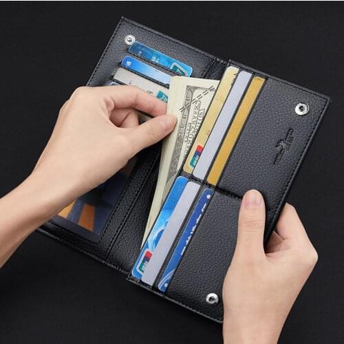 Leather Mens wallet long fashion card holder multi function mobile phone bag Hand Purse