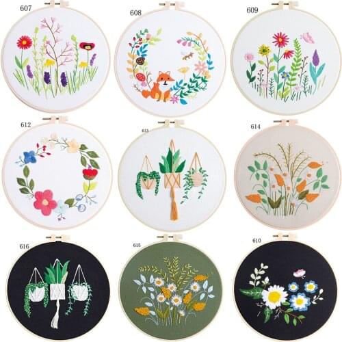 Pastoral DIY Stamped Embroidery Kit with Flowers Plants Pattern Cross Stitch Kit Handwork Needlework for Beginner DIY Craft Kits