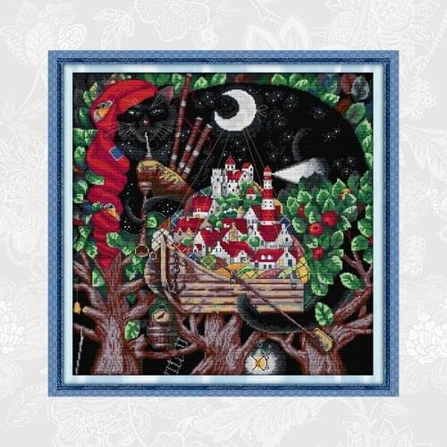 Flute in The Night Cross-Stitch Printed on Fabric 11CT 14CT DIY Handwork Embroidery Semi-finished Cross Stitch Kits Needlework