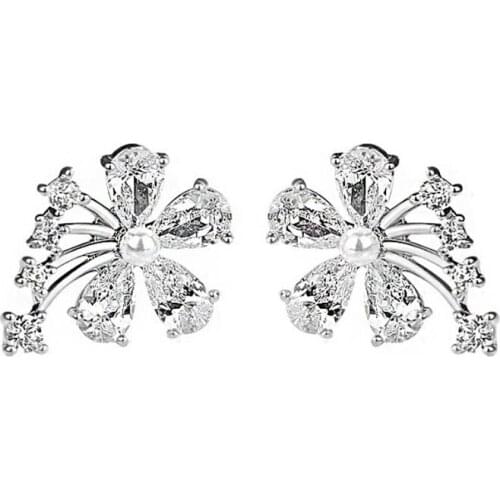 KOFSAC 2020 Exquisite Crystal Zircon Pearl Flower Earring Lady Jewelry 925 Sterling Silver Earrings Women Engagement Party Gifts