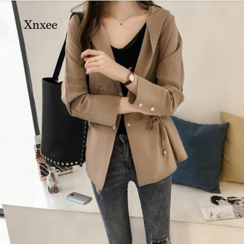 Autumn Ladies Hooded Jacket Long Sleeve Cute Casual Double Breasted Mid-Length Button Army Green Womens Coat Jacket