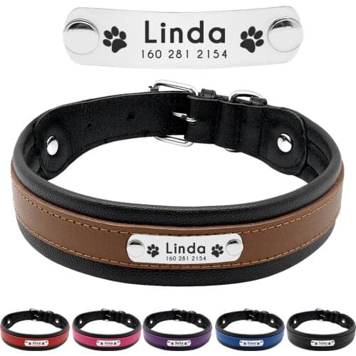 Personalized Leather Dog Collars Custom Engraved ID Tag Collar For Medium Large Dog Pitbull Bulldog Bull Terrier German Shepherd