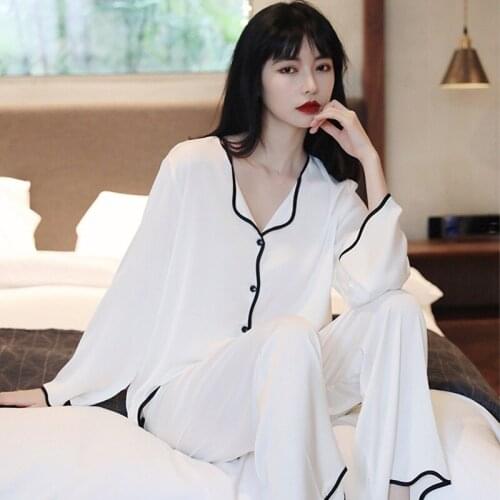 Pajamas Sets Women Long Sleeve Short Sleeve Autumn Summer New Thin Ice Silk Sexy Pajamas Ladies Sleepwear Home Wear White Pink