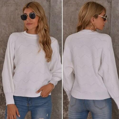 Casual Womens Clothing Female O-Neck Long Sleeved Knitted Sweater Women Soft Pullovers Sweaters Tops White