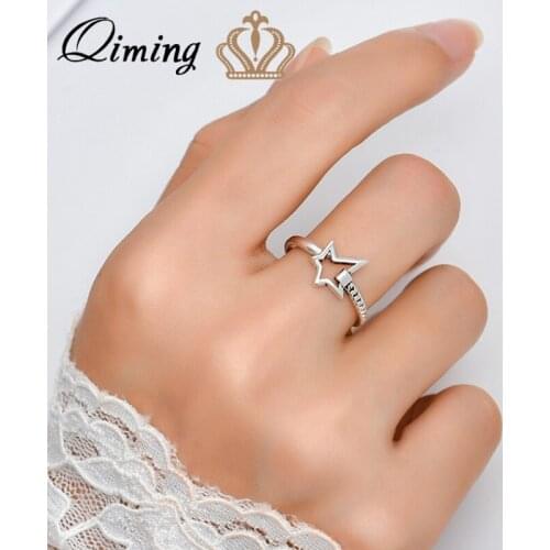QIMING Handmade Hollow Star Women Ring Korean Vintage Jewelry Accessories Trendy Simple Boho Adjustable Ring Bague