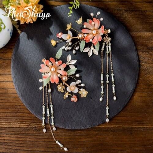 NiuShuya Romantic Pink Bridal Hairpins Lotus Flower Barrettes Brides Diadem Hair Girps Girls Child Wedding Hair Accessories
