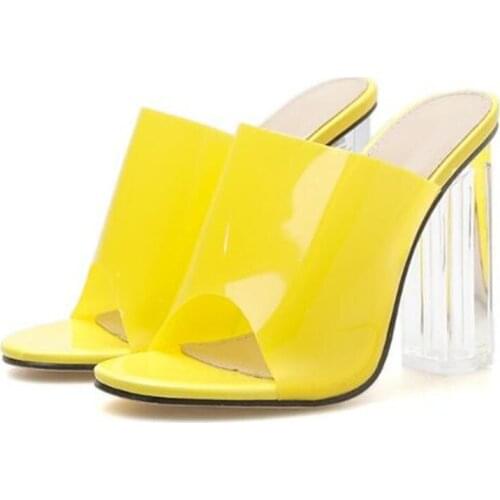 Women Sandals Fashion Sandals Shoes PVC Round Toe 11.5CM Thick High heels Slip On sandalias mujer 2020 women shoes size 35-42