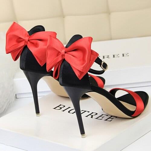 Bowknot Womens Sandals Elegant Womens Pumps Shoes On Heels 10cm Silk Stiletto Female High Heel Shoes For Women Wedding Shoes