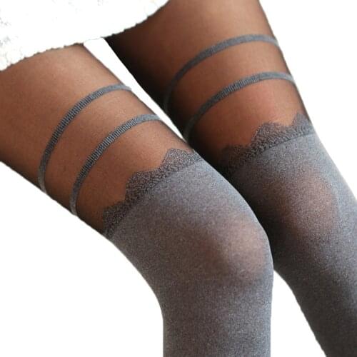 Girls Sexy Chiffon Tights Women False High Stocking Pantyhose Womens High Knee Tattoo Tights Womens Collant Femme