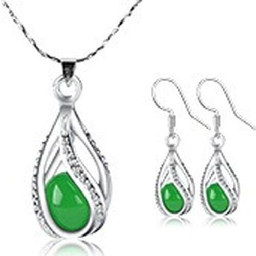 Natural Green Chalcedony Hand-carved Drop Earrings Fashion Boutique Jewelry Ladies Earrings and Necklaces Two-piece Set