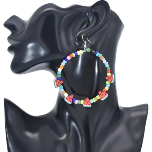 New Bohemian Ethnic Rice Beads Beaded Cute Watermelon Earrings Exaggerated Big Circle Earrings Summer Cool Beach Party Jewelry