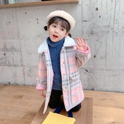 Woolen Girls Kids Coat Jacket 2021 Plaid Warm Thicken Winter Autumn Cotton Cardigan Buttons Outerwear Childrens Clothing