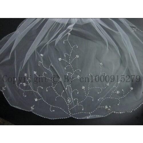 2T Wedding Veils Ivory White Beaded Elbow Bridal Accessory Veils With Comb