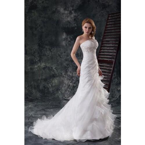 White Organza Beading Floor-Length Mermaid/Trumpet Wedding Dresses Chapel Train Bridal Gowns Custom Made