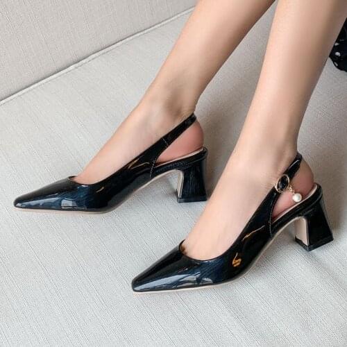 COOLULU Women Square Toe Pumps High Square Heel Elegant Pumps Slingback All Match Fashion Ladies Dress Pumps Size 34-48