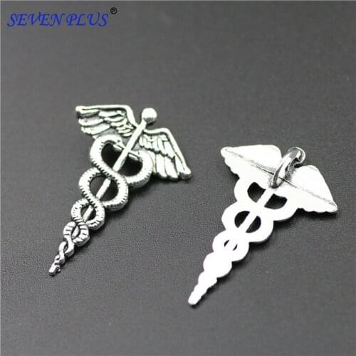 High Quality 20 Pieces/Lot 20mm*30mm Antique Silver Plated Alloy Diy Charm Ancient Greece Angel Snake Charms For Jewelry Making