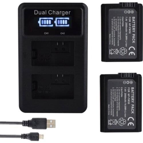 P-FW50 NP FW50 Camera Battery Charger LCD USB Dual Charger for Sony Alpha a6500 a6300 a6000 a5000 a3000 NEX-3 a7R