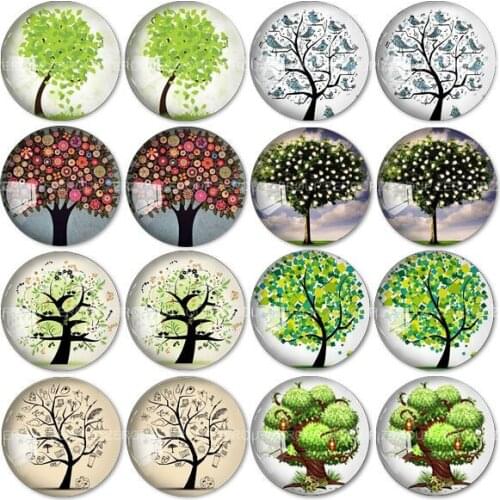 ZEROUP 16pcs Round Glass Cabochon New Tree Branch Pictures Mixed Pattern Fit Base Earring Setting for Jewelry Flatback