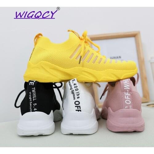 Mesh Sneakers Women 2019 Spring Autumn Wedges Shoes Lace-Up Solid Flat Platform Stretch Fabric Breathable Knited female shoes