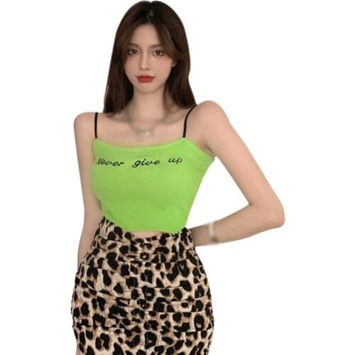 EFINNY Women Tank Tops Knited Tops Summer Corset Top 2021 Top Femme White Tank Tops Green Tops Black Tops Letter Print Tops