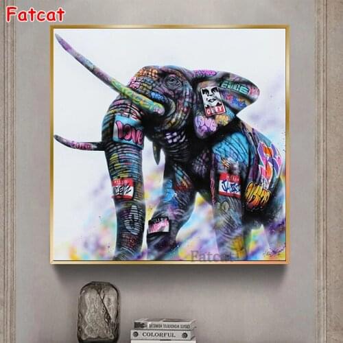 Animal Graffiti Elephant diy Diamond Painting Mosaic needlework 5D Full Square Round animal diamond Embroidery home decor PP1900