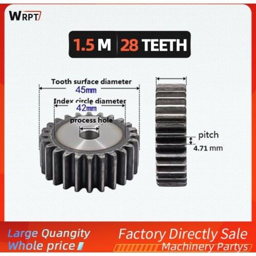 1.5M 28Teeth Spur Gear Pinion major gear cnc gear rack transmission,45# steel high frequency quenching, thickness 15mm