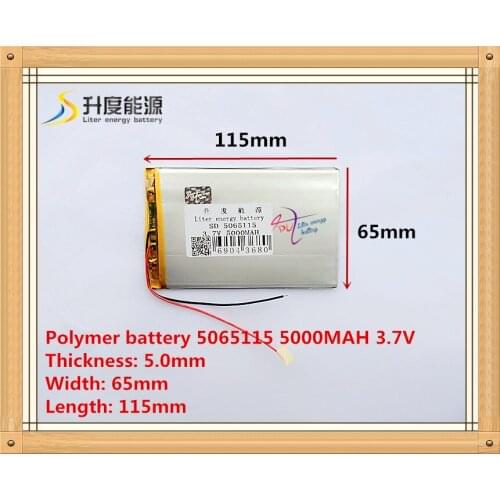 3.7V 5065115 5000mAh Polymer rechargeable Lithium Li Battery For GPS Tablet PC Mobiles Backup Power free shipping