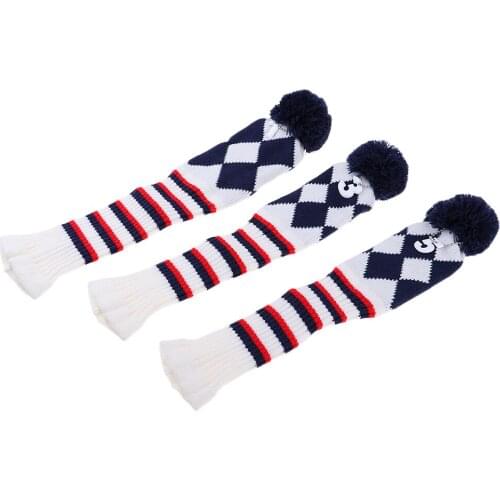 3Pcs Golf Knit Headcover Vintange Long Neck Pom Pom Sock Covers with Number Tags (#1 #3 #5)