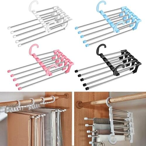 Multi-functional 5 in 1 Wardrobe Hanger Clothes Pants Stainless Steel Magic Wardrobe Clothing Hangers For Home Clothes Rack