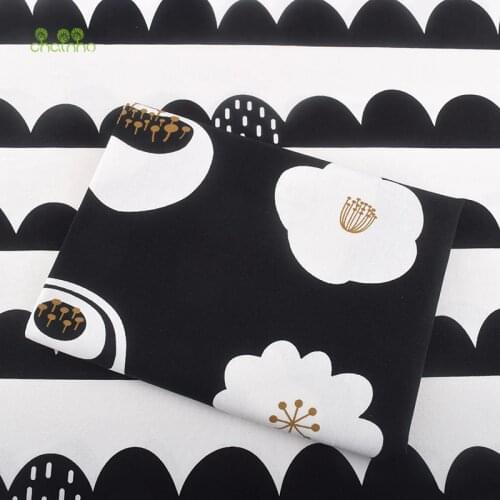 Chainho,Black Floral Series,Print Cotton Linen Fabric For DIY Quilting&Sewing Sofa/Table Cloth/Furniture Cover/Cushion Material